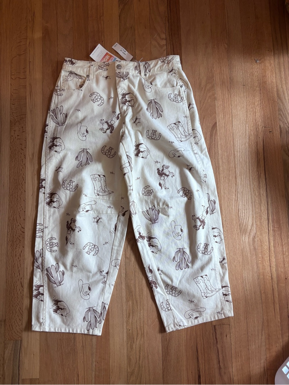 NWT Western Print Barrel Leg Pants